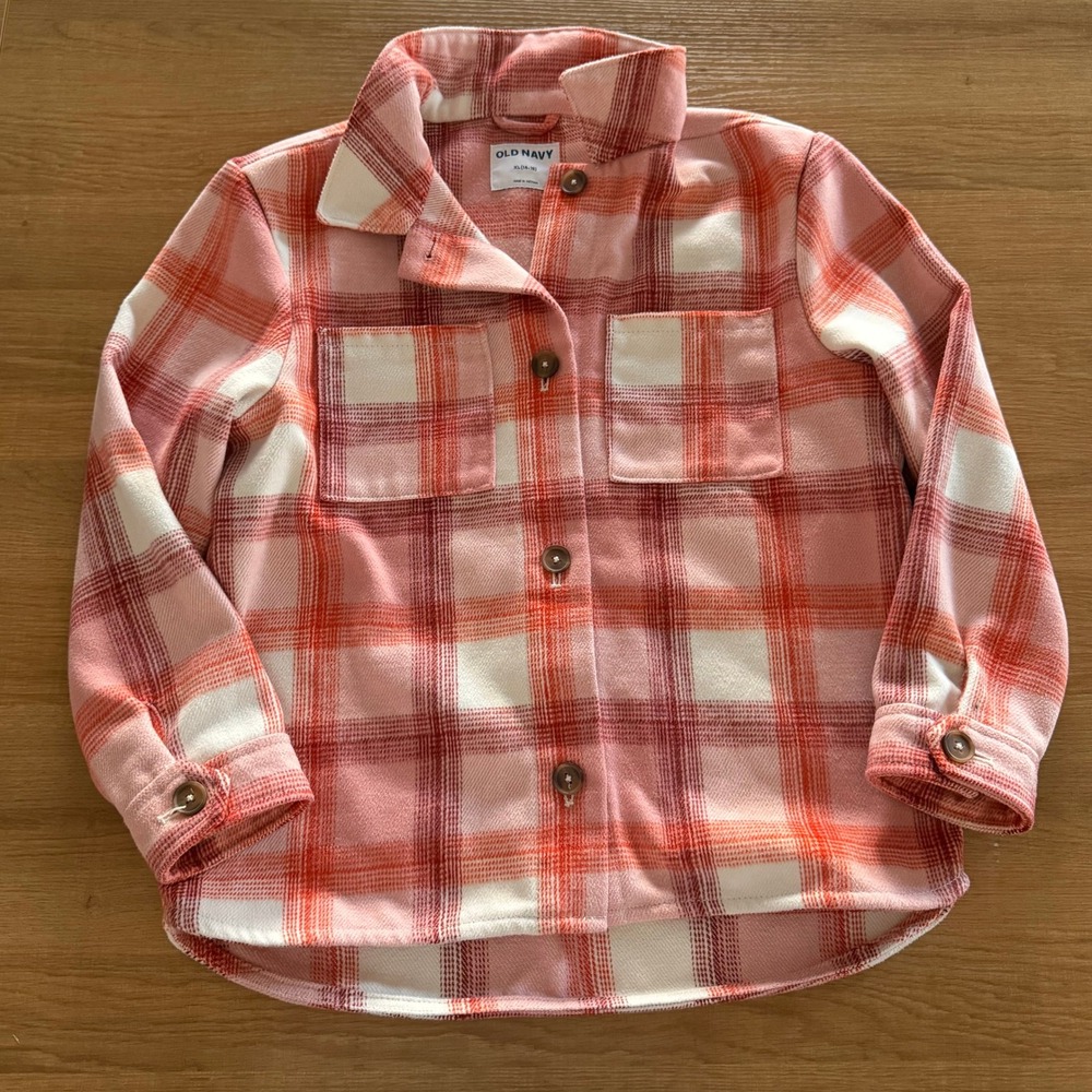 Old Navy Girls Pink Orange Plaid Button Front Shacket Shirt‎ Jacket XL 14-16